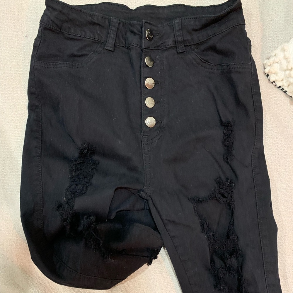 Black Distressed High Waisted Stretchy Pants